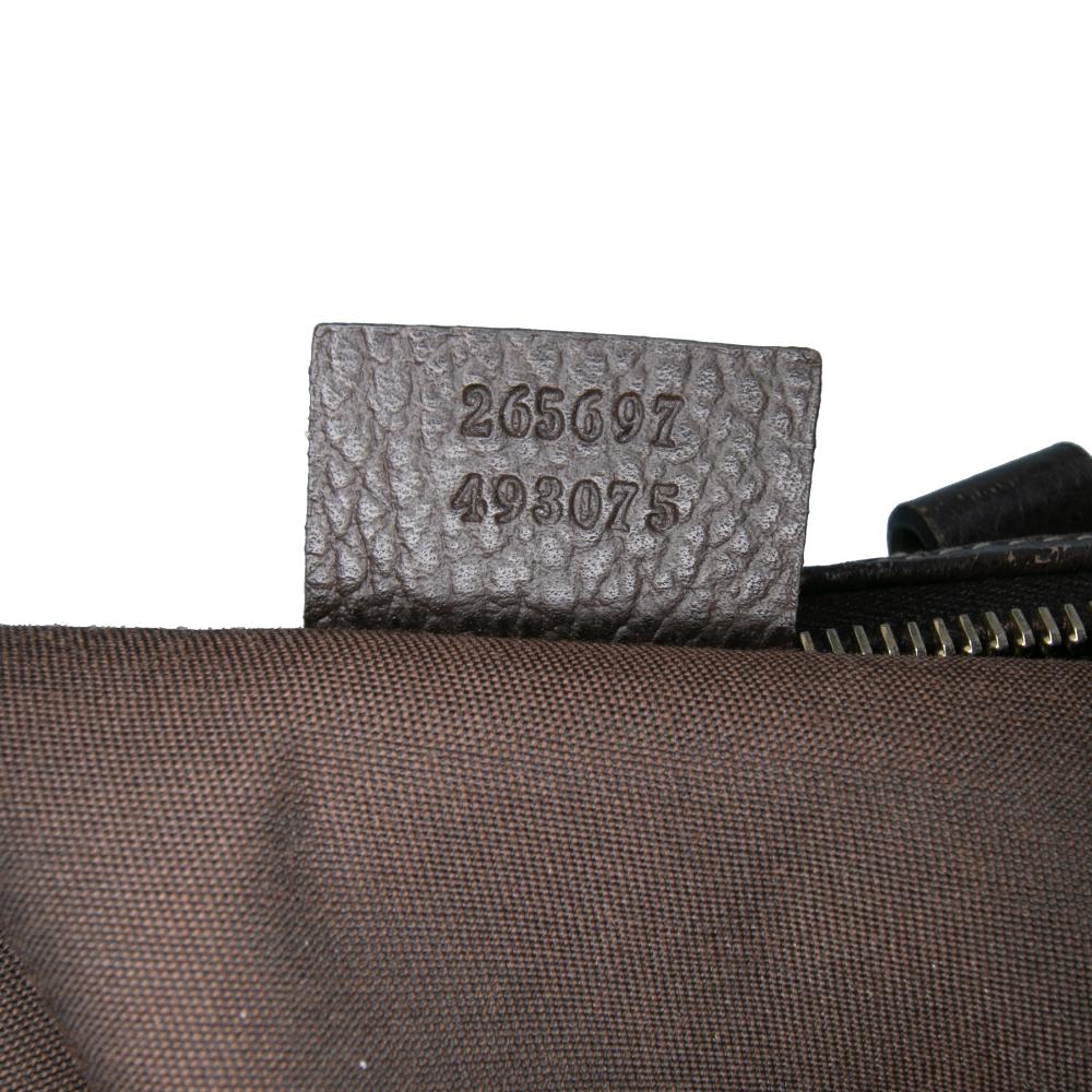Gucci B Gucci Brown Beige Coated Canvas Fabric Medium GG Crystal Joy Boston Bag Italy