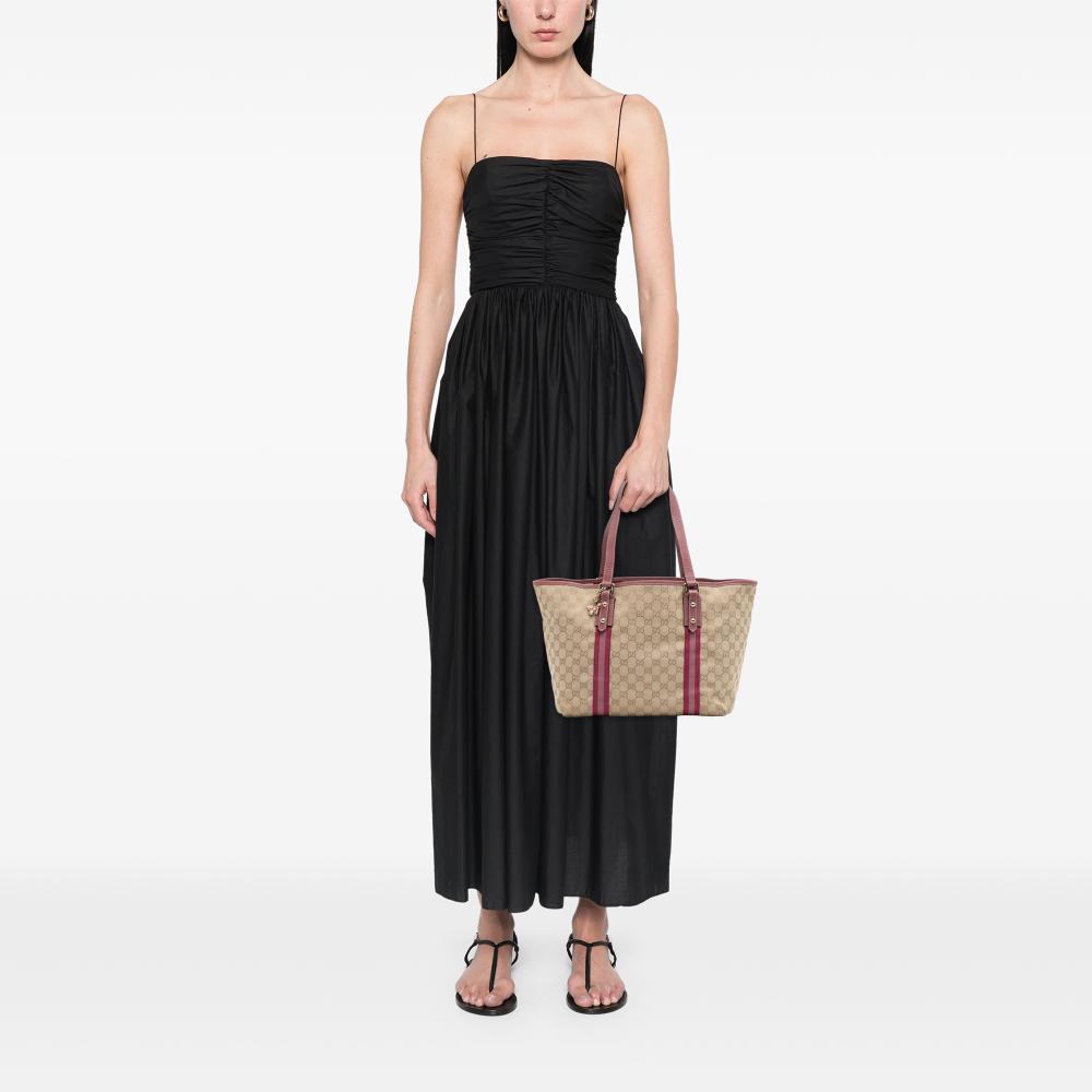 Gucci B Gucci Brown Beige Canvas Fabric Large GG Jolicoeur Tote Italy