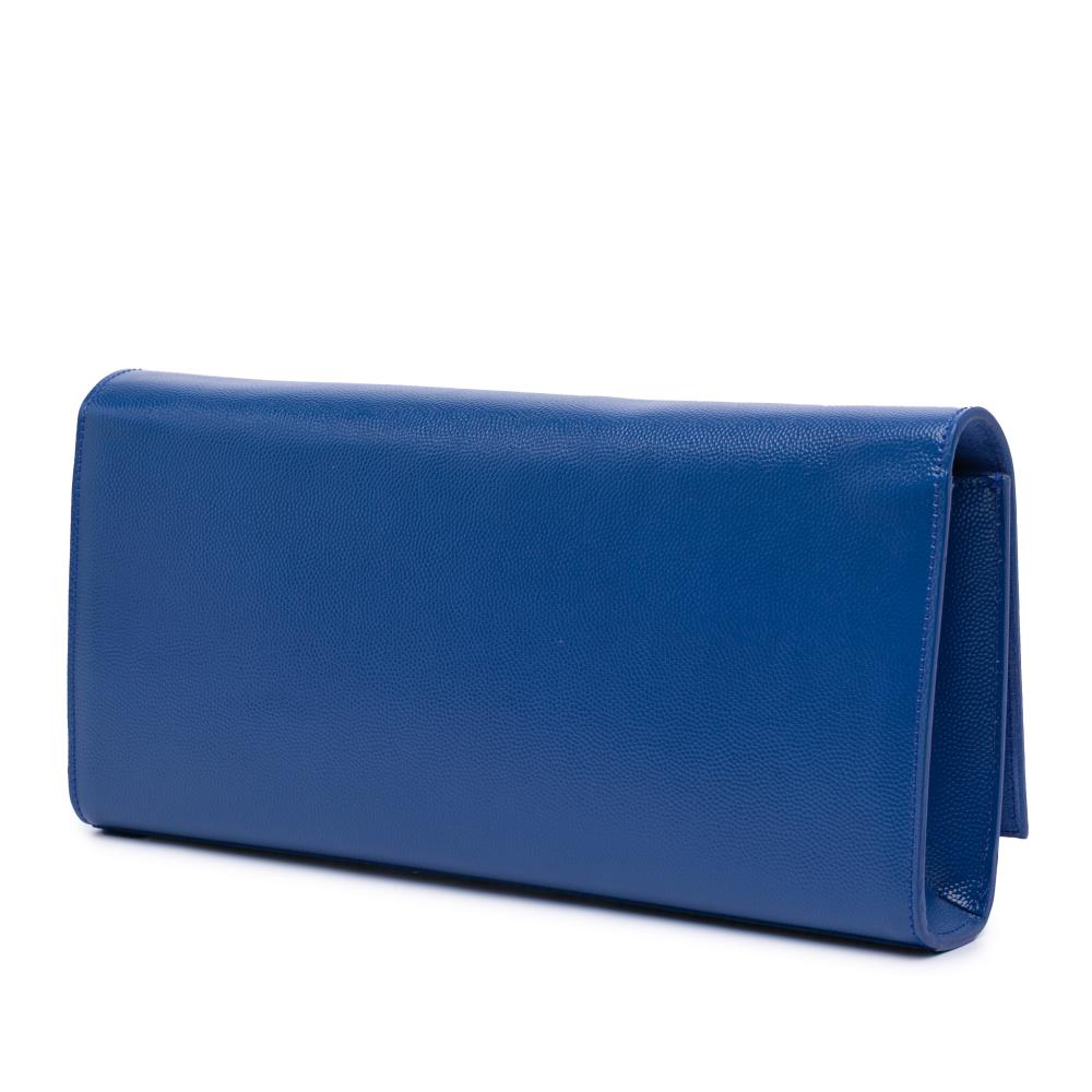Saint Laurent AB Saint Laurent Blue Calf Leather Grain De Poudre Cassandre Clutch Italy