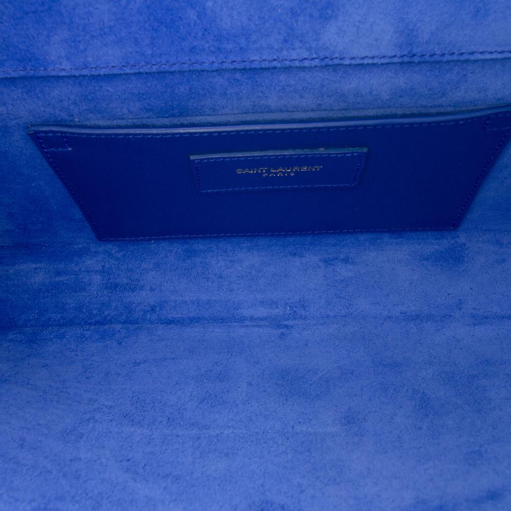Saint Laurent AB Saint Laurent Blue Calf Leather Grain De Poudre Cassandre Clutch Italy