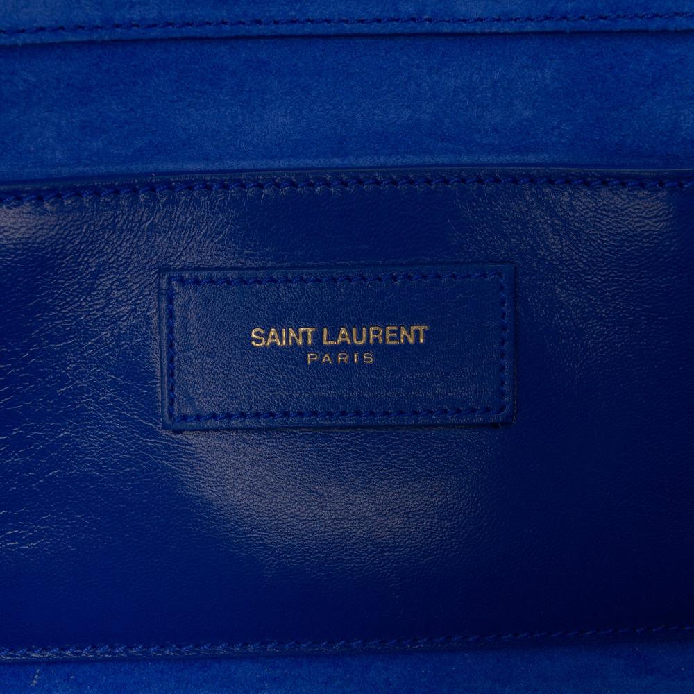 Saint Laurent AB Saint Laurent Blue Calf Leather Grain De Poudre Cassandre Clutch Italy