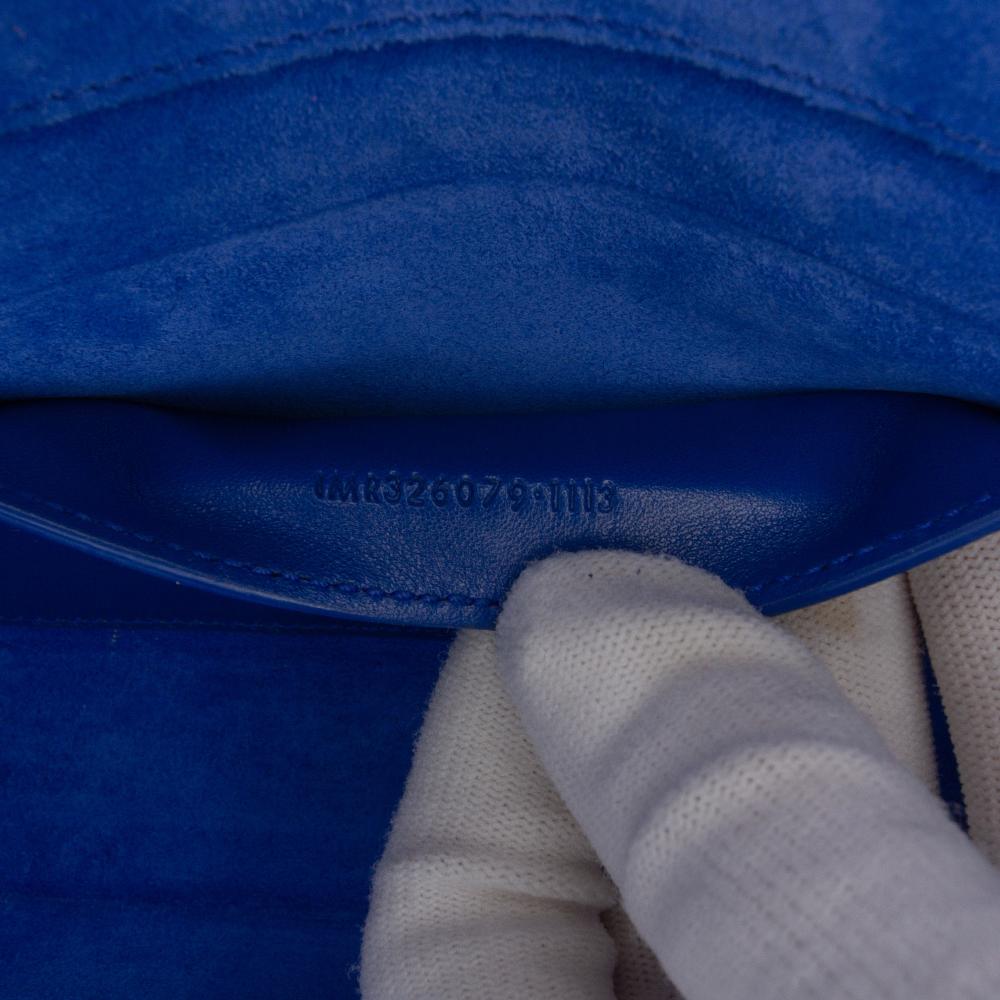 Saint Laurent AB Saint Laurent Blue Calf Leather Grain De Poudre Cassandre Clutch Italy