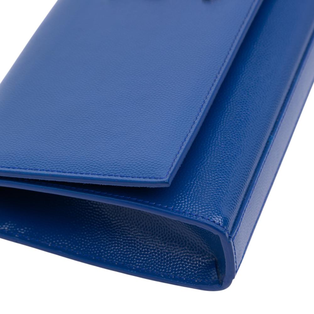 Saint Laurent AB Saint Laurent Blue Calf Leather Grain De Poudre Cassandre Clutch Italy