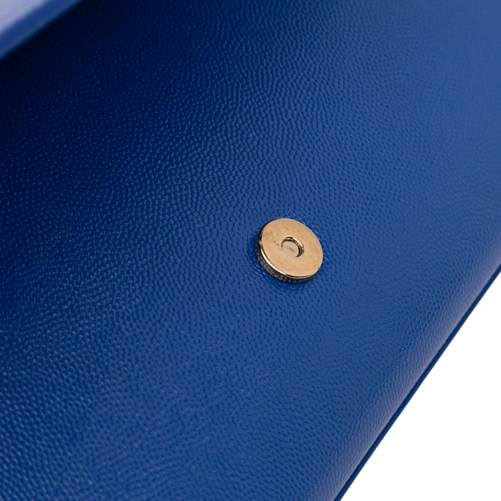 Saint Laurent AB Saint Laurent Blue Calf Leather Grain De Poudre Cassandre Clutch Italy