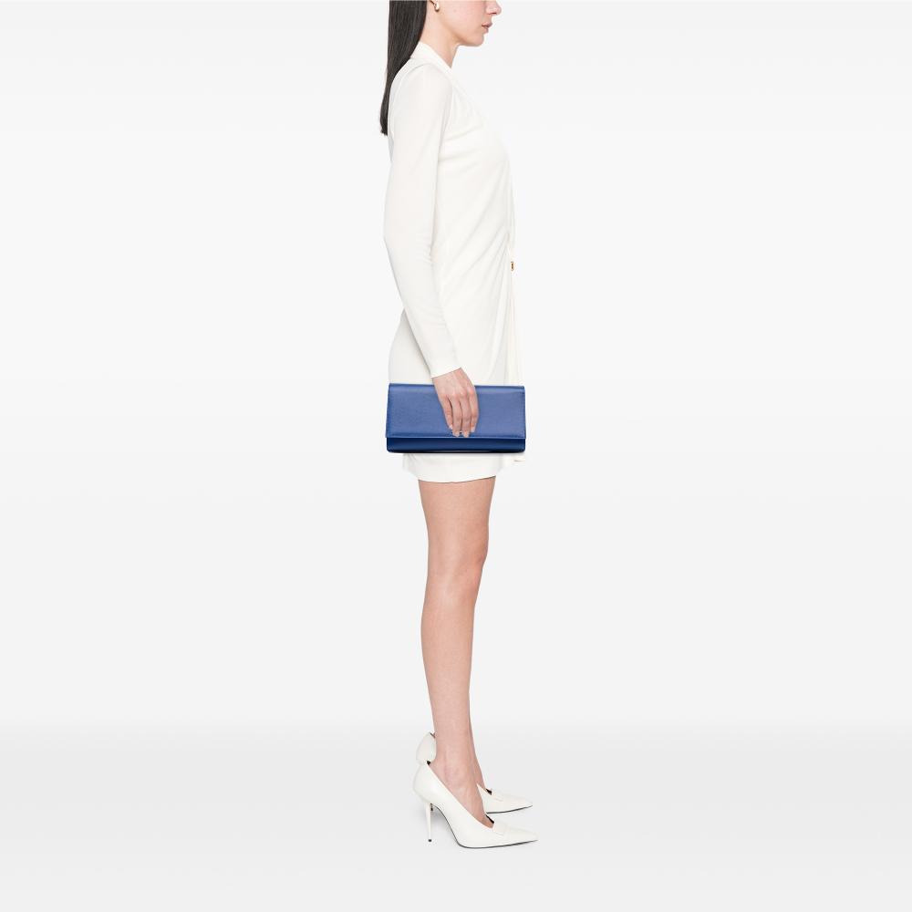 Saint Laurent AB Saint Laurent Blue Calf Leather Grain De Poudre Cassandre Clutch Italy