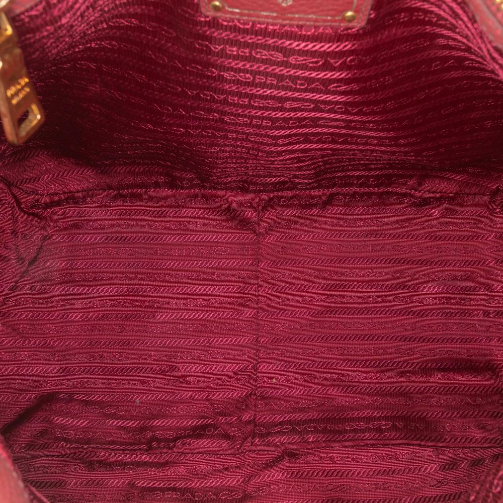 Prada B Prada Red Dark Red Calf Leather Vitello Daino Zip Top Satchel Italy