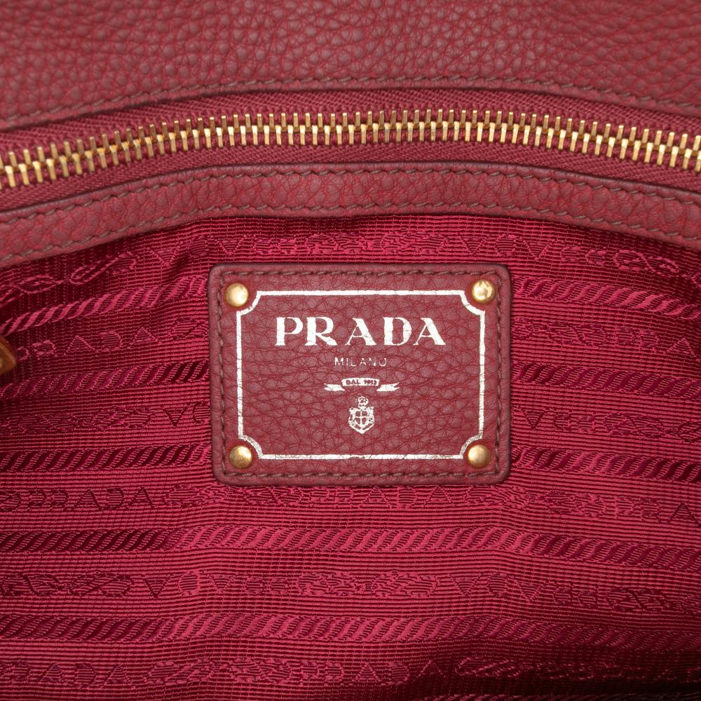 Prada B Prada Red Dark Red Calf Leather Vitello Daino Zip Top Satchel Italy