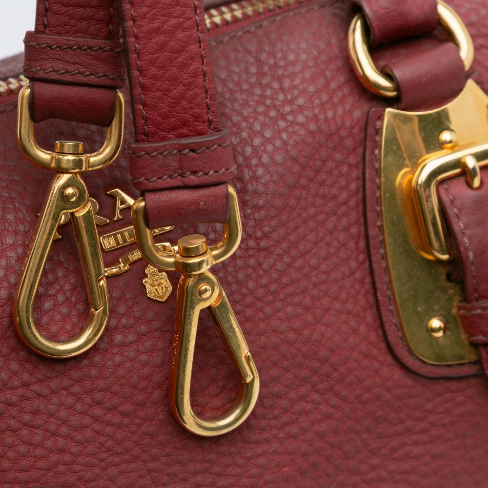 Prada B Prada Red Dark Red Calf Leather Vitello Daino Zip Top Satchel Italy