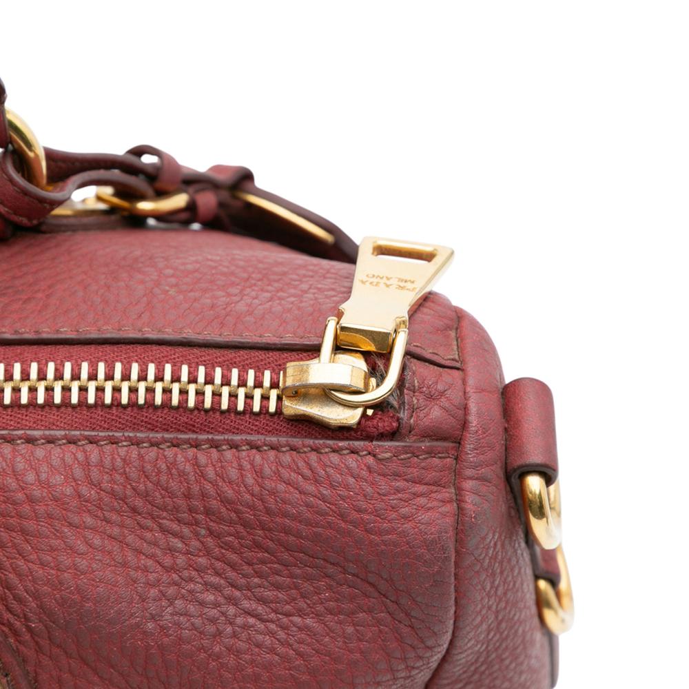 Prada B Prada Red Dark Red Calf Leather Vitello Daino Zip Top Satchel Italy