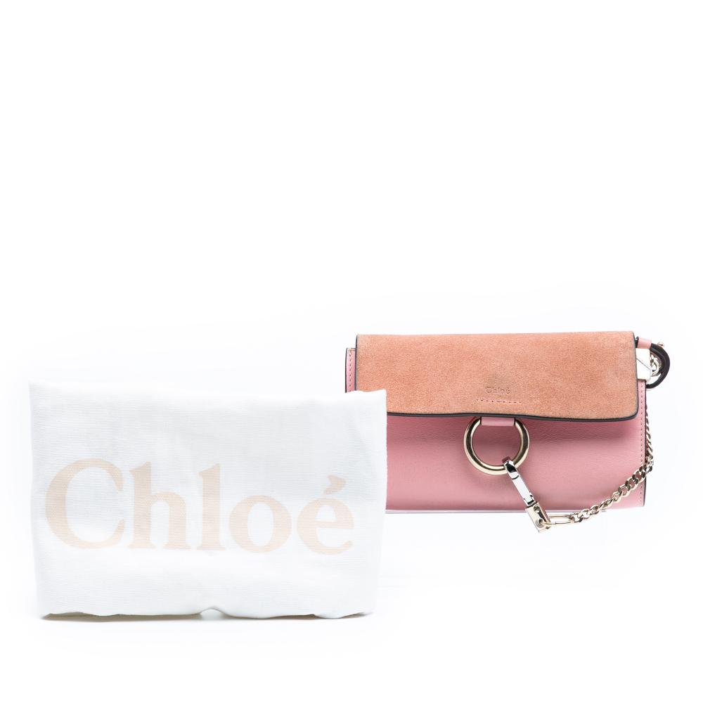 Chloé B Chloé Pink Calf Leather Mini skin and Suede Faye Chain Crossbody Italy