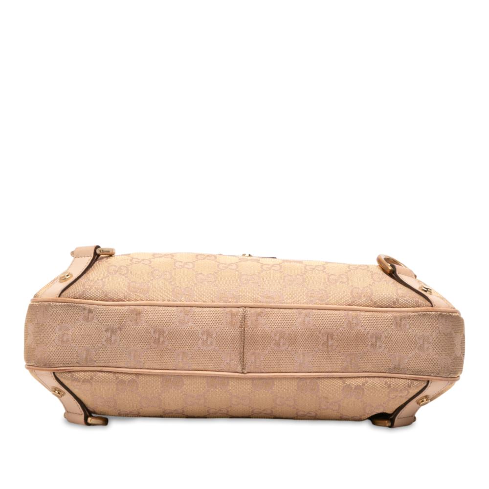 Gucci B Gucci Brown Nude Canvas Fabric GG Abbey D Ring Shoulder Bag Italy