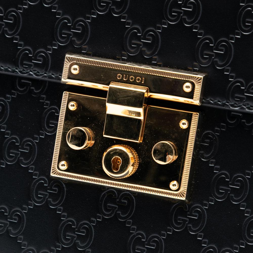 Gucci B Gucci Black Calf Leather Guccissima Padlock Top Handle Bag Italy