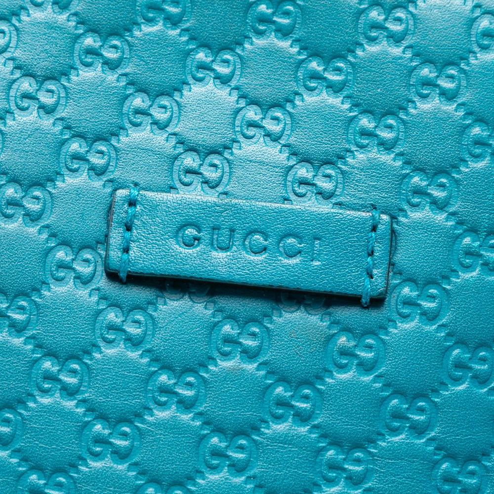 Gucci B Gucci Blue Turquoise Calf Leather Large Microguccissima Dome Satchel Italy