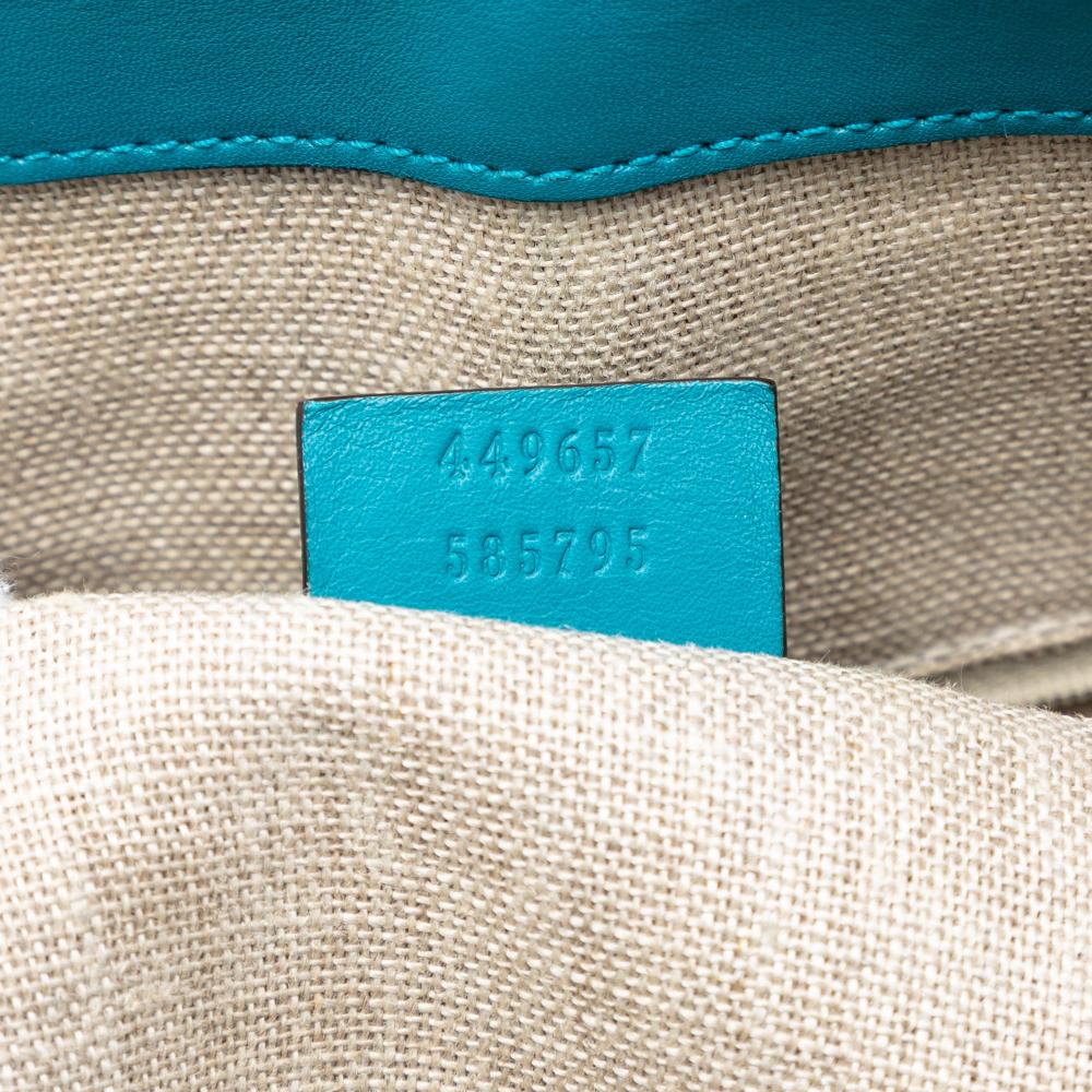 Gucci B Gucci Blue Turquoise Calf Leather Large Microguccissima Dome Satchel Italy