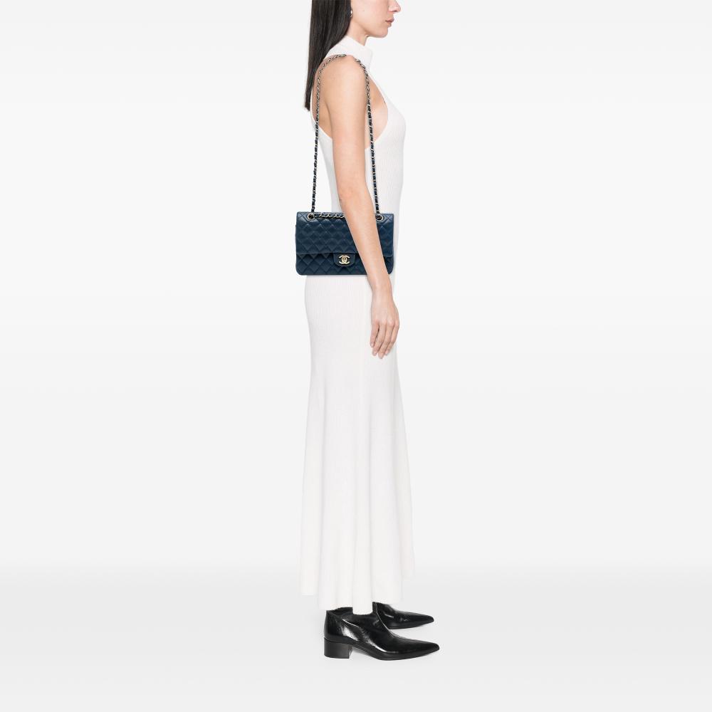 Chanel AB Chanel Blue Navy Caviar Leather Leather Medium Classic Caviar Double Flap France