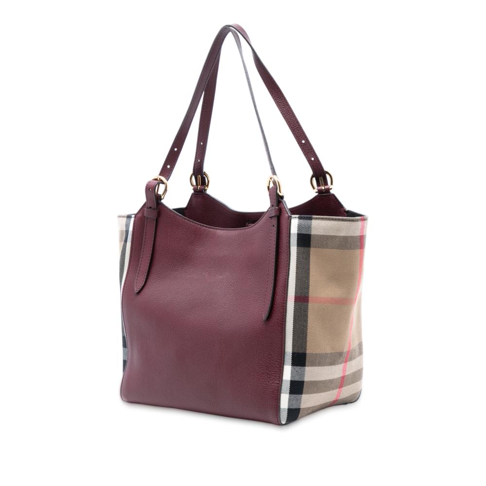 Burberry B Burberry Purple Magenta Calf Leather Grained skin and House Check Canvas Canterbury Tote Italy
