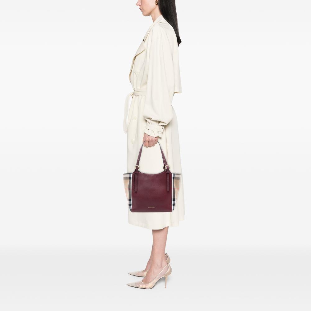 Burberry B Burberry Purple Magenta Calf Leather Grained skin and House Check Canvas Canterbury Tote Italy
