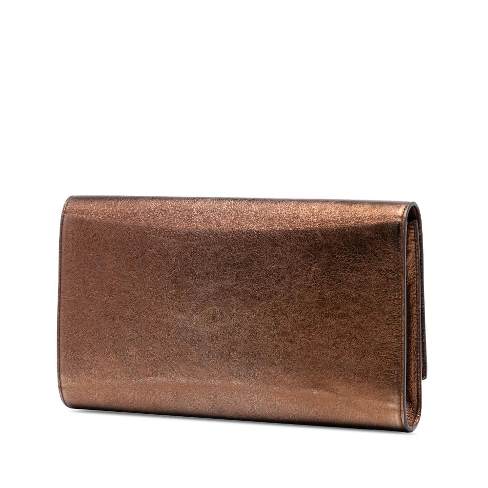 Saint Laurent B Saint Laurent Brown Bronze Calf Leather Large Metallic Belle de Jour Clutch Italy