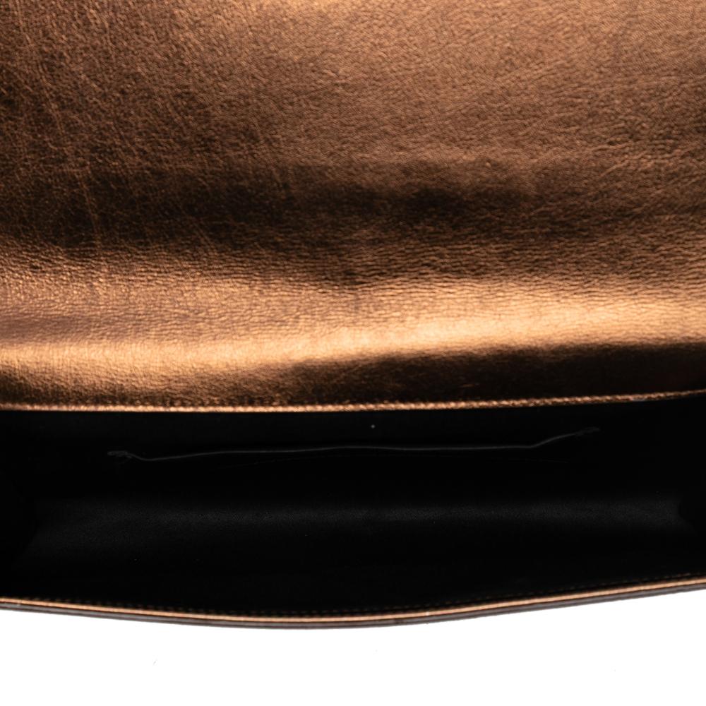 Saint Laurent B Saint Laurent Brown Bronze Calf Leather Large Metallic Belle de Jour Clutch Italy