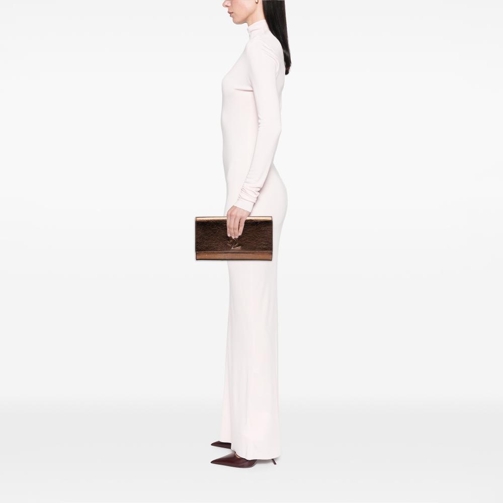 Saint Laurent B Saint Laurent Brown Bronze Calf Leather Large Metallic Belle de Jour Clutch Italy