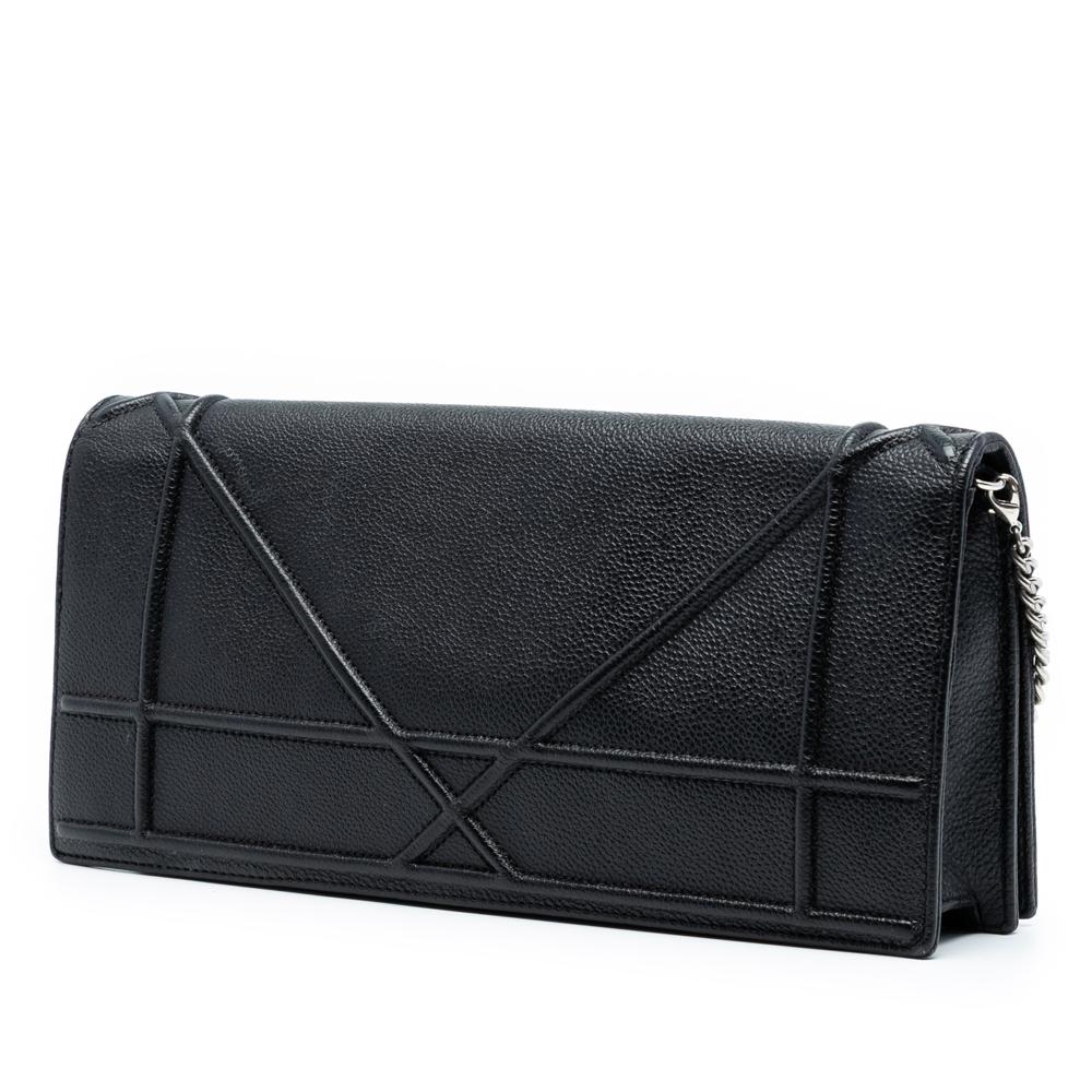 Christian Dior B Dior Black Calf Leather Grained skin Diorama Pochette Clutch Italy