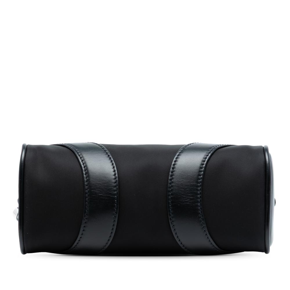 Prada AB Prada Black Nylon Fabric Soft Calf Trimmed Tessuto Bowling Crossbody Italy
