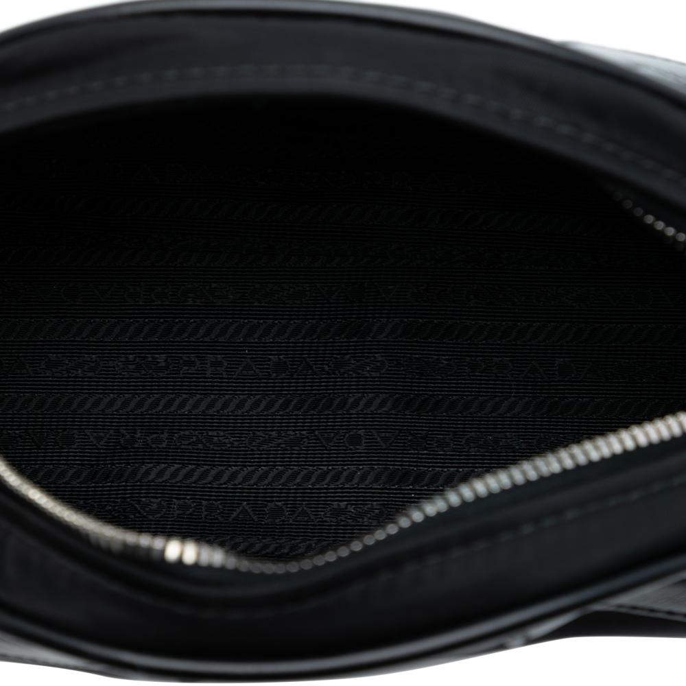 Prada AB Prada Black Nylon Fabric Soft Calf Trimmed Tessuto Bowling Crossbody Italy