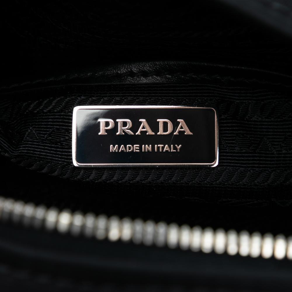 Prada AB Prada Black Nylon Fabric Soft Calf Trimmed Tessuto Bowling Crossbody Italy