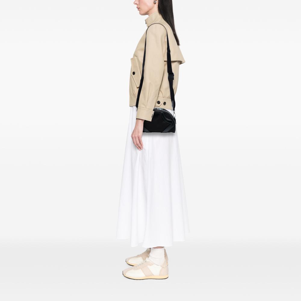 Prada AB Prada Black Nylon Fabric Soft Calf Trimmed Tessuto Bowling Crossbody Italy