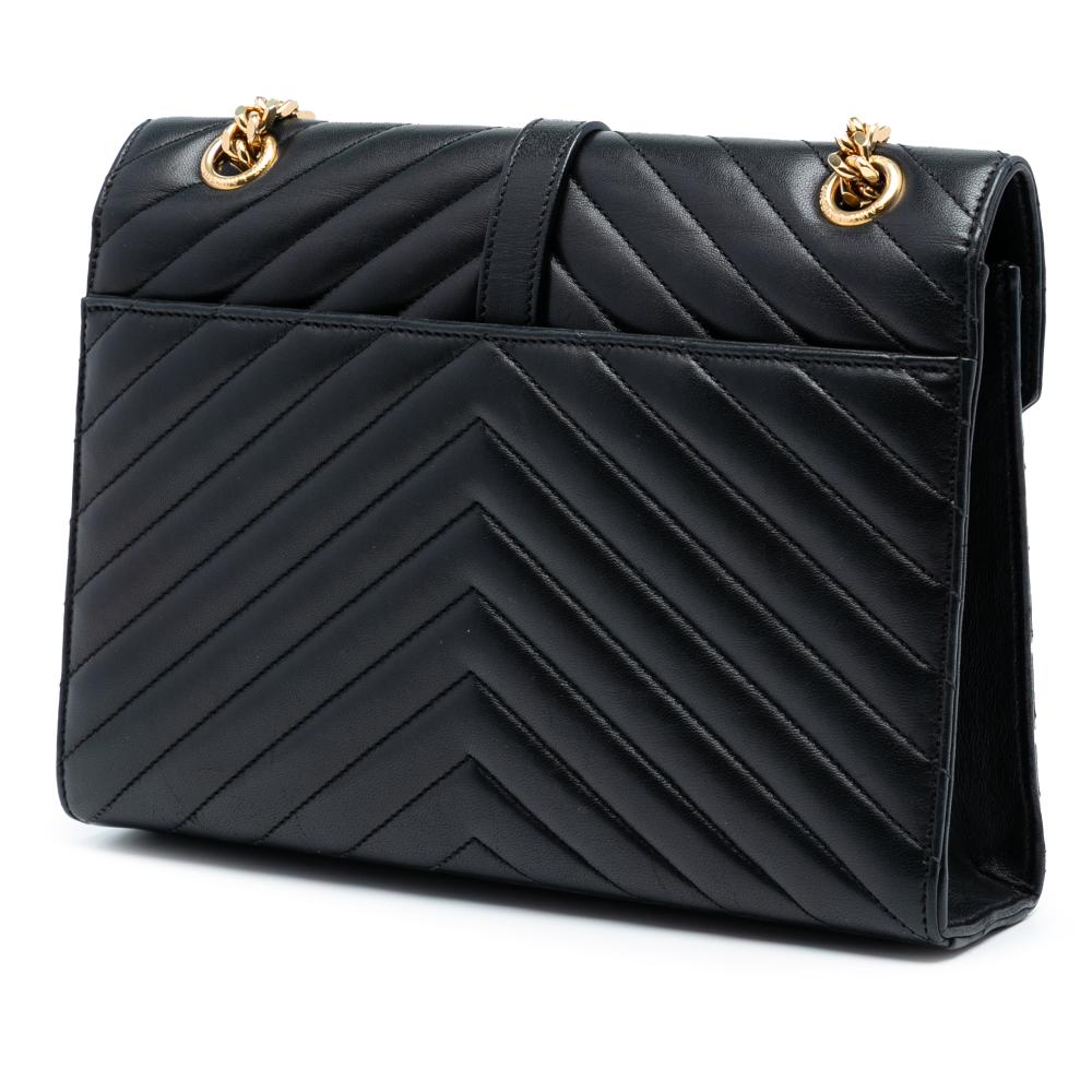 Saint Laurent B Saint Laurent Black Calf Leather Medium Chevron skin Monogram Envelope Bag Italy