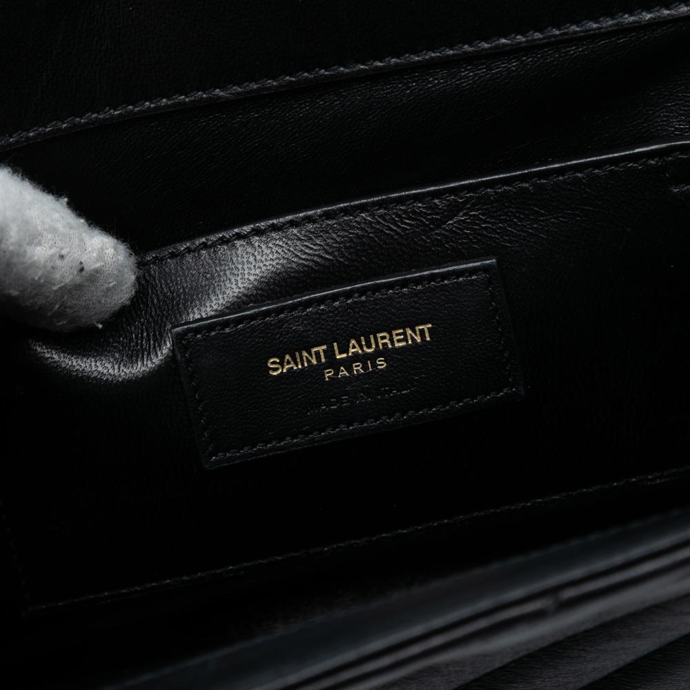 Saint Laurent B Saint Laurent Black Calf Leather Medium Chevron skin Monogram Envelope Bag Italy