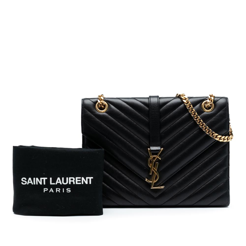 Saint Laurent B Saint Laurent Black Calf Leather Medium Chevron skin Monogram Envelope Bag Italy