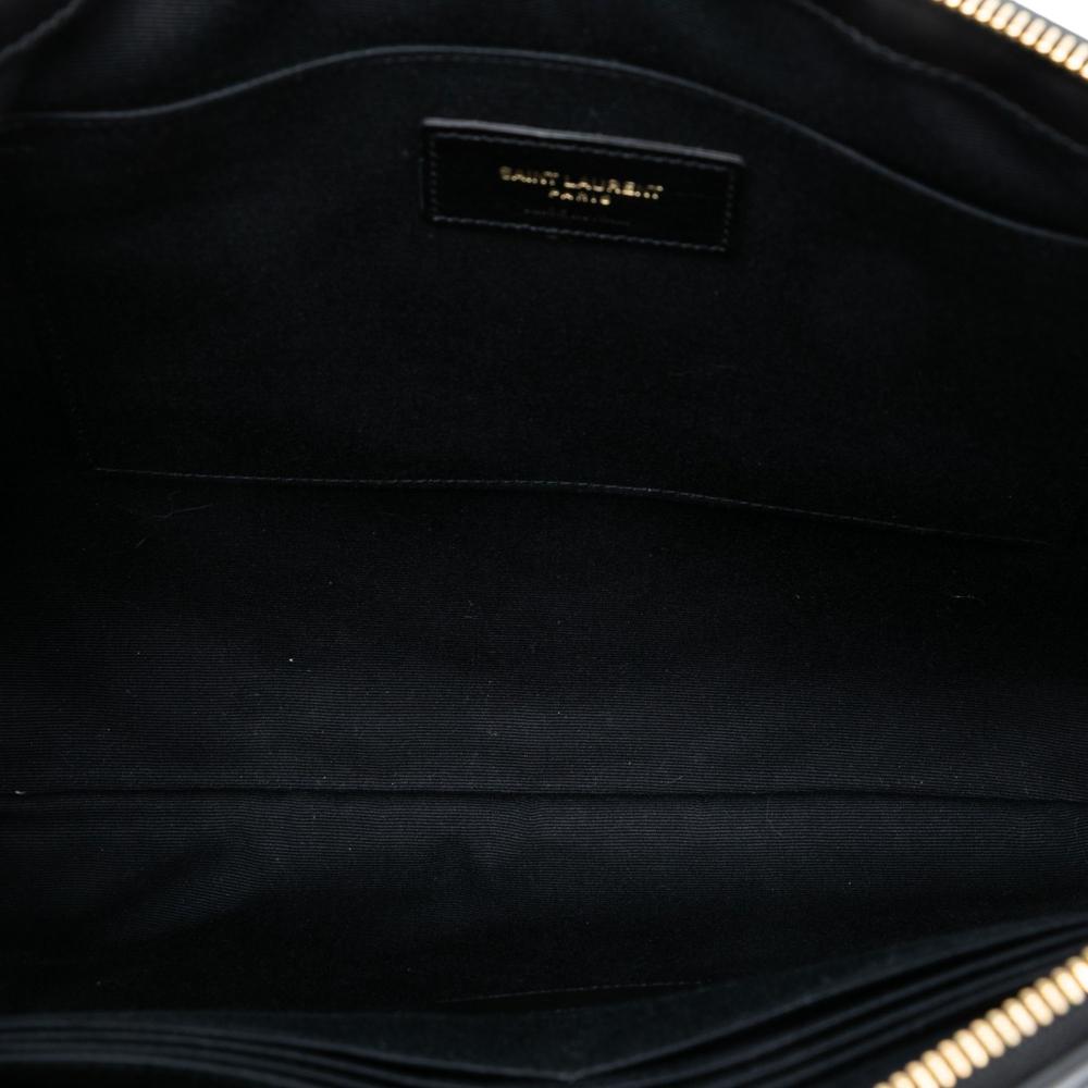 Saint Laurent AB Saint Laurent Black Calf Leather Quilted Chevron Monogram Document Holder Italy