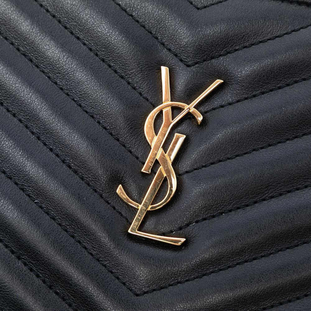 Saint Laurent AB Saint Laurent Black Calf Leather Quilted Chevron Monogram Document Holder Italy