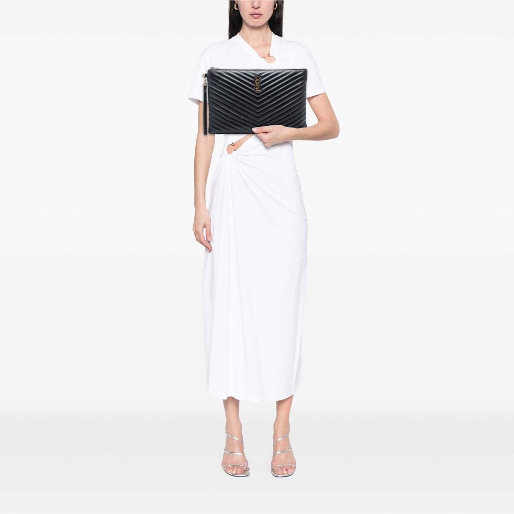 Saint Laurent AB Saint Laurent Black Calf Leather Quilted Chevron Monogram Document Holder Italy