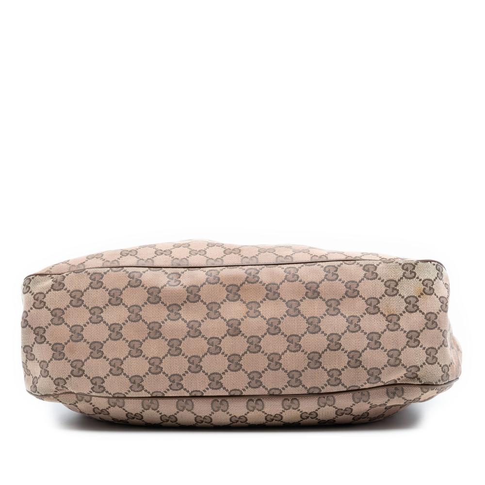 Gucci B Gucci Brown Beige Canvas Fabric GG Sukey Tote Italy