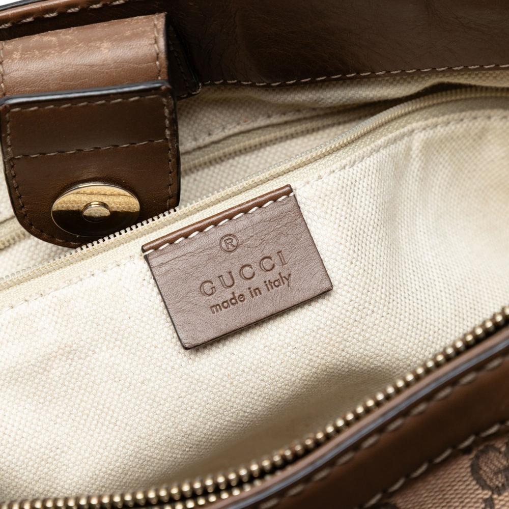 Gucci B Gucci Brown Beige Canvas Fabric GG Sukey Tote Italy