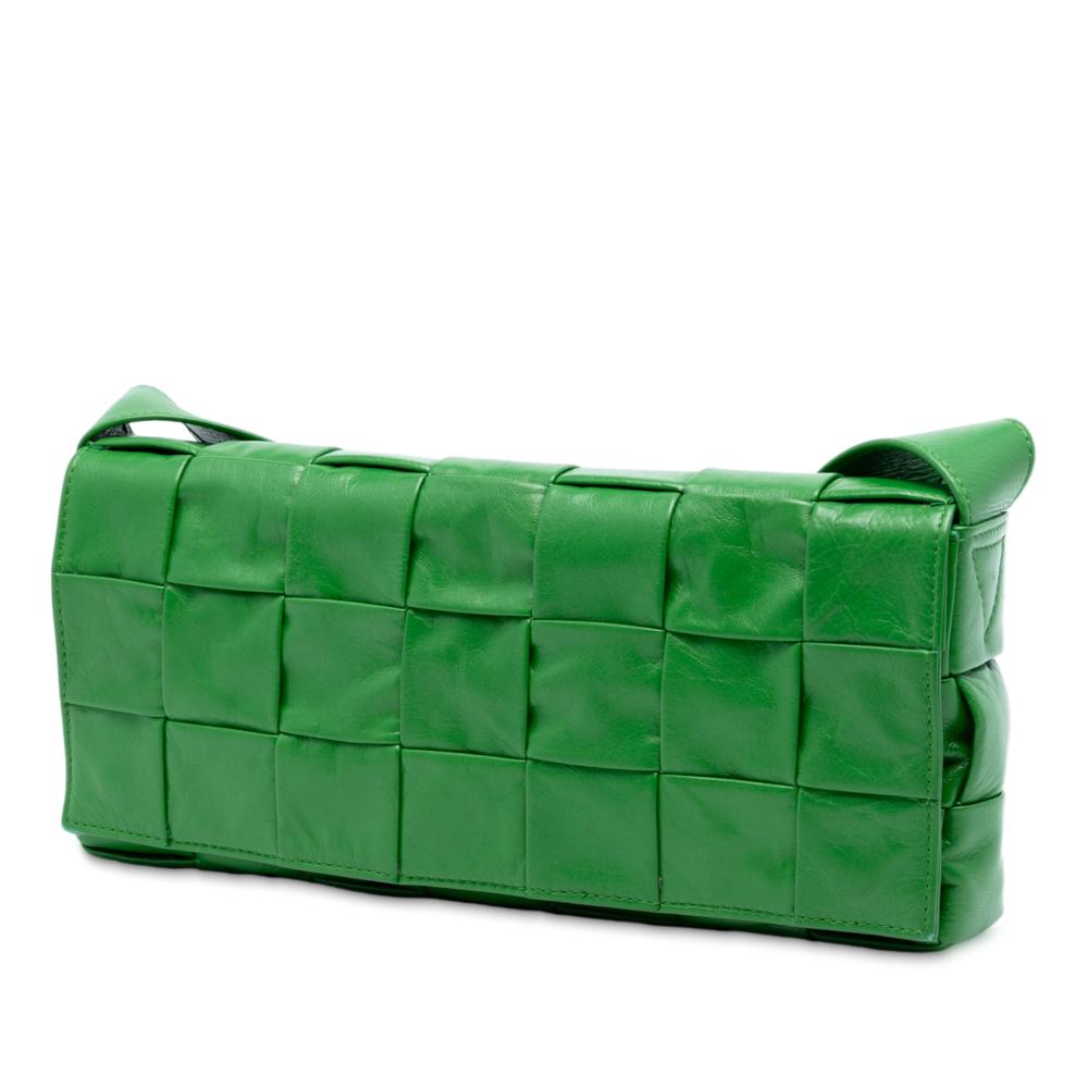 Bottega Veneta AB Bottega Veneta Green Calf Leather Stretch Paper skin Intrecciato Cassette Crossbody Italy