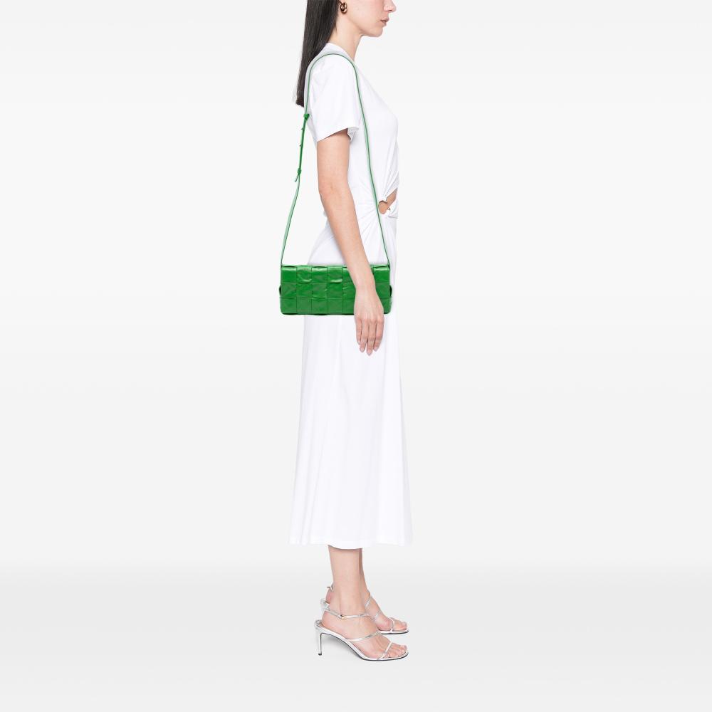 Bottega Veneta AB Bottega Veneta Green Calf Leather Stretch Paper skin Intrecciato Cassette Crossbody Italy