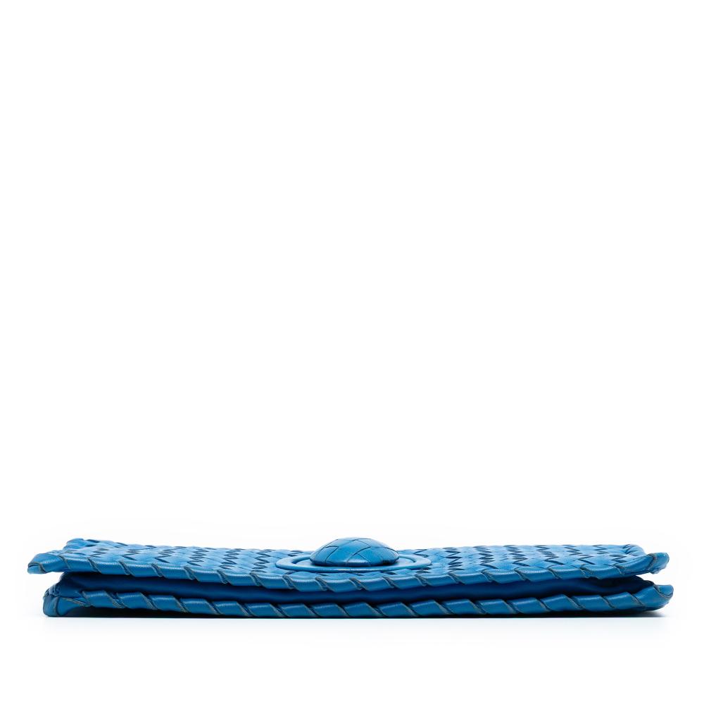 Bottega Veneta B Bottega Veneta Blue Nappa Leather Leather Nappa Intrecciato Turn Lock Clutch Italy