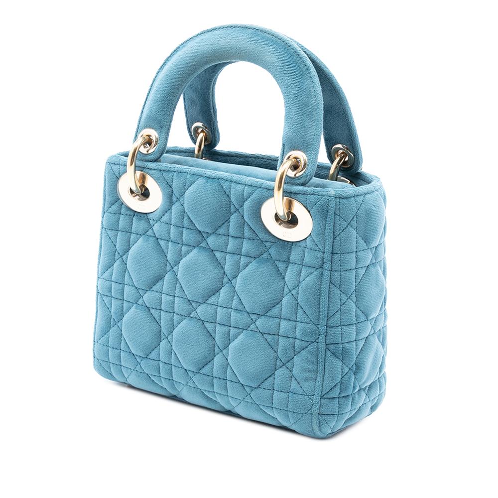 Christian Dior B Dior Blue Light Blue Velvet Fabric Mini Cannage Lady Dior Italy