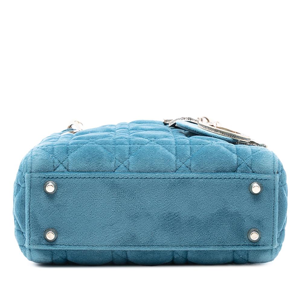 Christian Dior B Dior Blue Light Blue Velvet Fabric Mini Cannage Lady Dior Italy