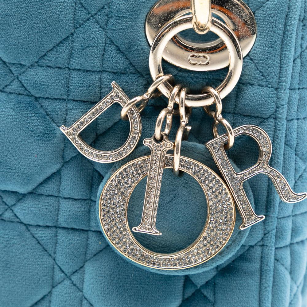 Christian Dior B Dior Blue Light Blue Velvet Fabric Mini Cannage Lady Dior Italy