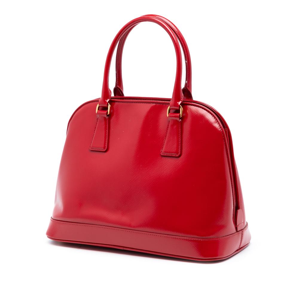 Prada AB Prada Red Saffiano Leather Medium Vernice Open Promenade Satchel Italy