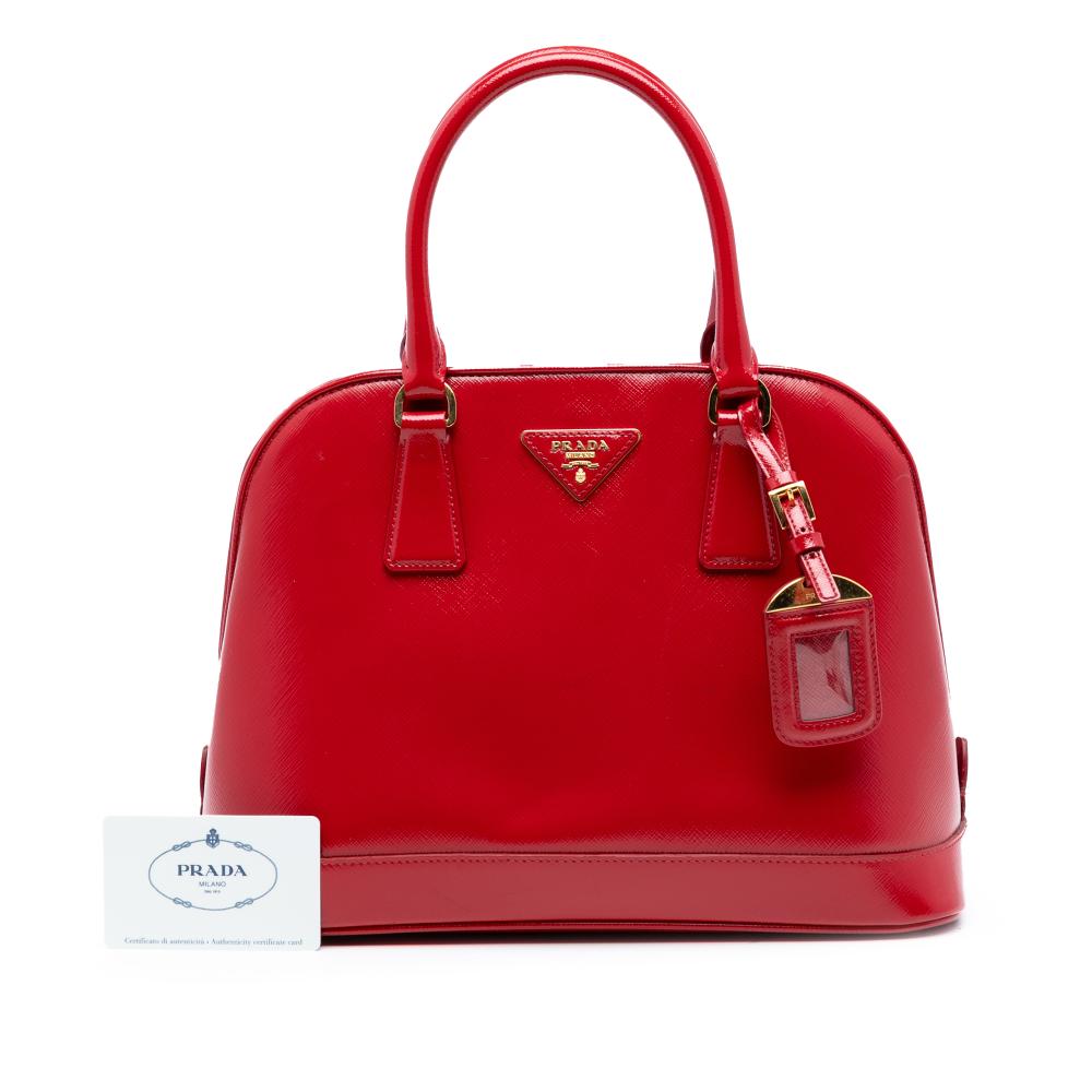 Prada AB Prada Red Saffiano Leather Medium Vernice Open Promenade Satchel Italy