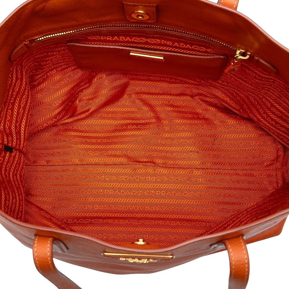 Prada B Prada Orange Saffiano Leather Open Convertible Tote Italy