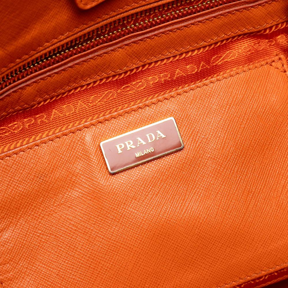 Prada B Prada Orange Saffiano Leather Open Convertible Tote Italy