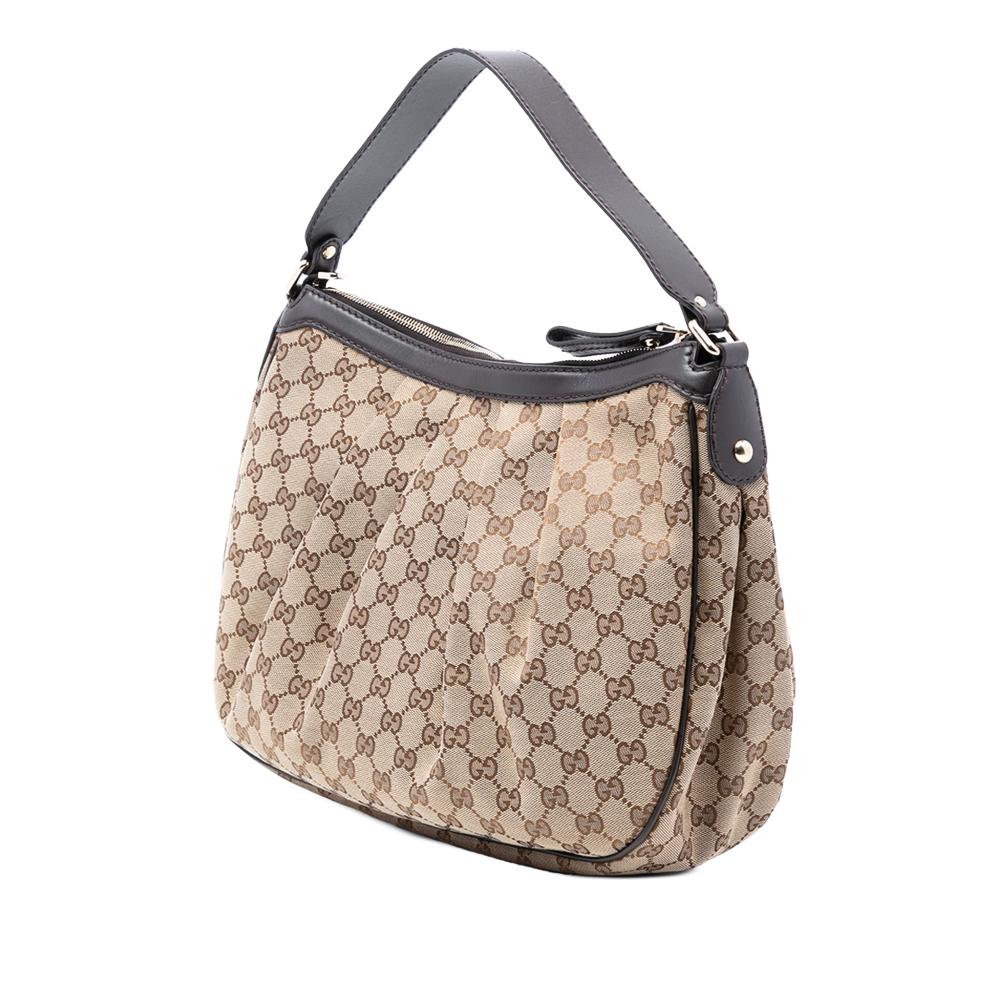 Gucci AB Gucci Brown Beige Canvas Fabric GG Sukey Shoulder Bag Italy