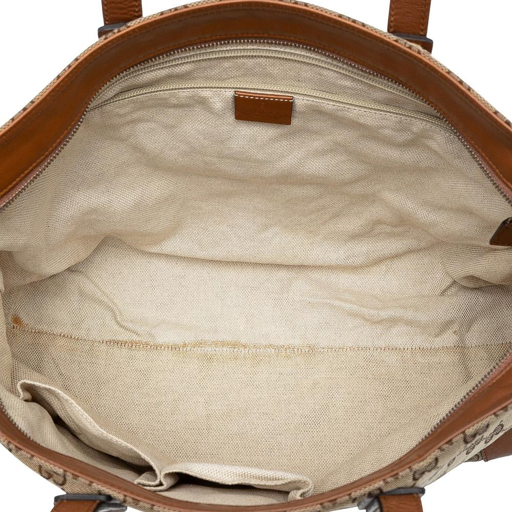 Gucci B Gucci Brown Beige Canvas Fabric GG Web Tote Italy