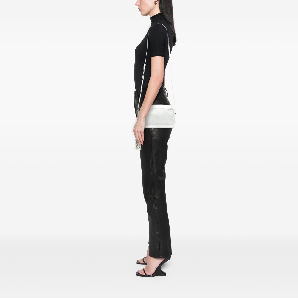 Saint Laurent B Saint Laurent White Lambskin Leather Leather Small Lambskin Monogram Lou Camera Bag Italy